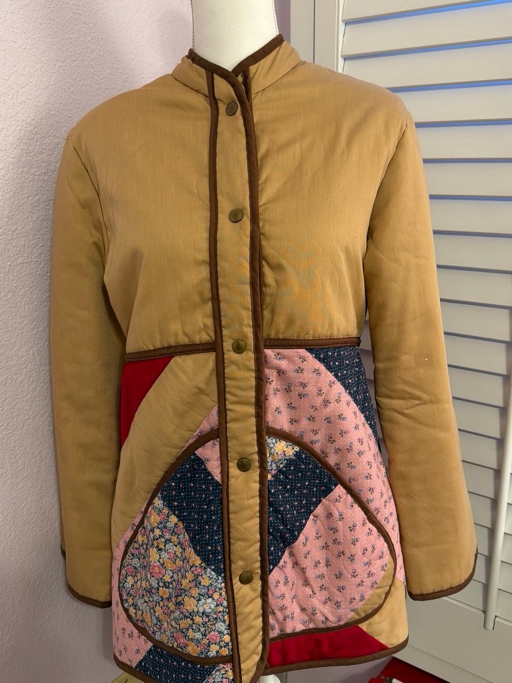 Quilted Patchwork Tan and Pink Women's Jacket